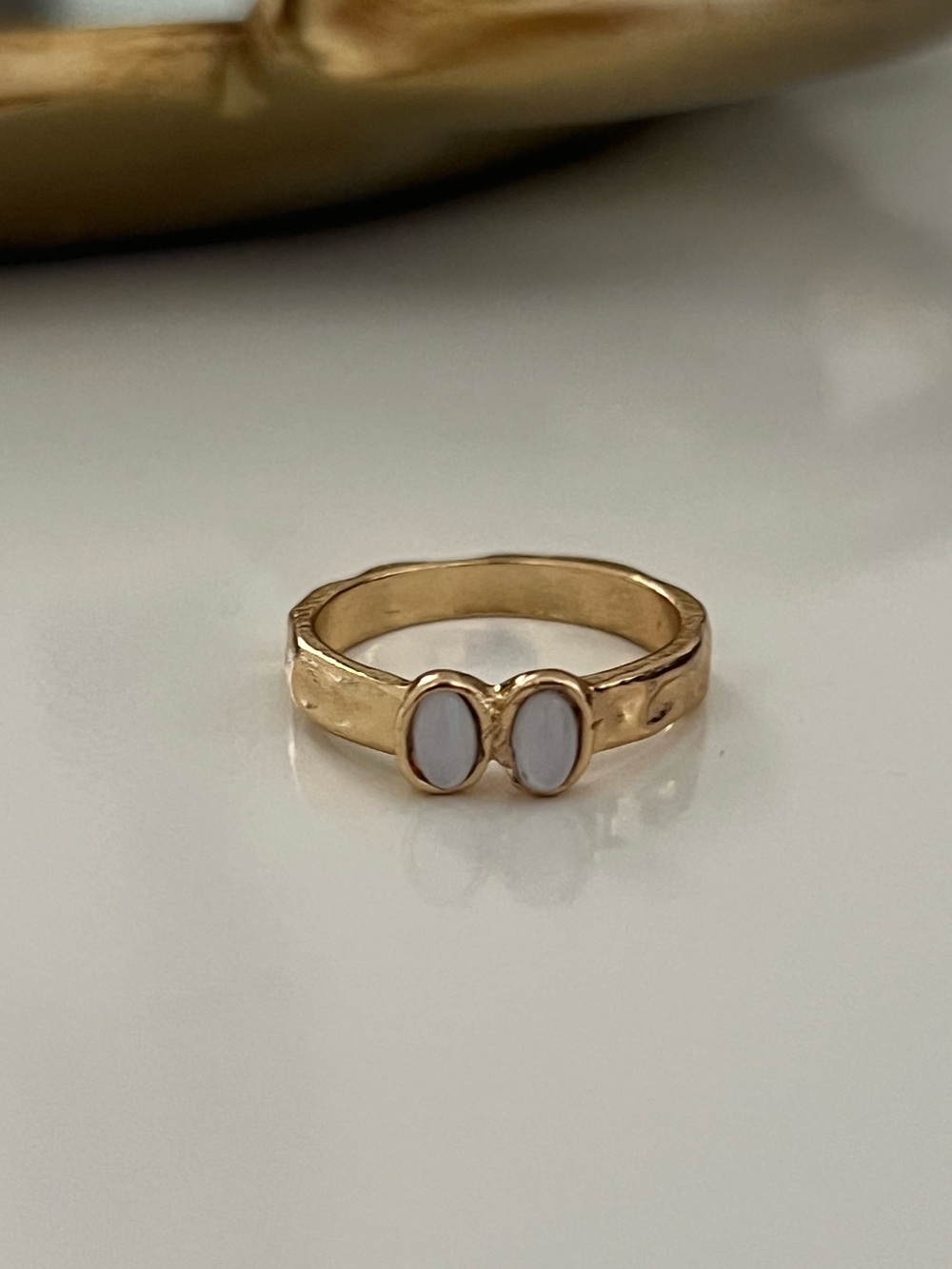 Gold Ring with Double White Stone